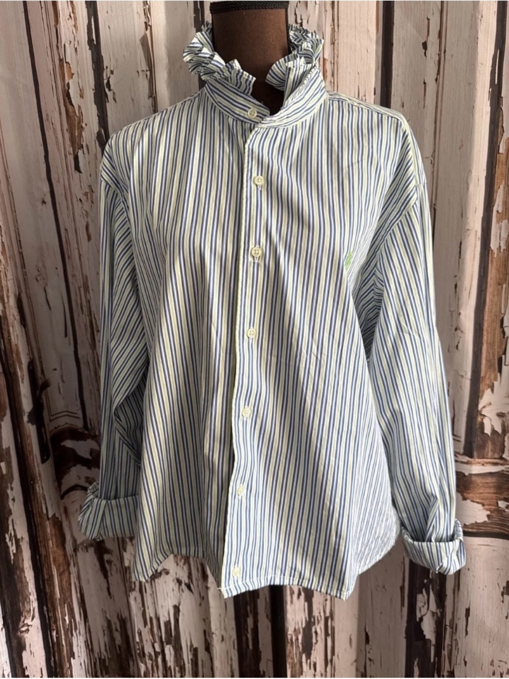 Reworked upcycled ruffle polo Ralph Lauren xl striped button down shirt